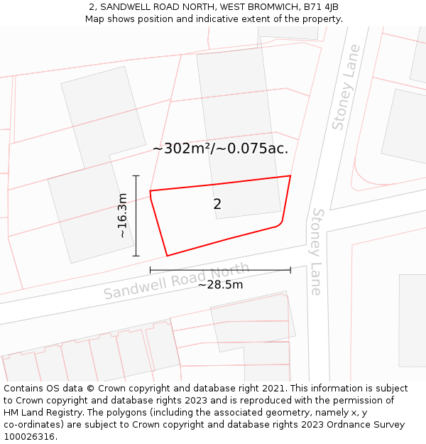 2, SANDWELL ROAD NORTH, WEST BROMWICH, B71 4JB: Plot and title map