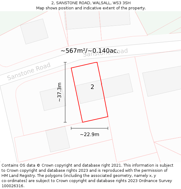 2, SANSTONE ROAD, WALSALL, WS3 3SH: Plot and title map