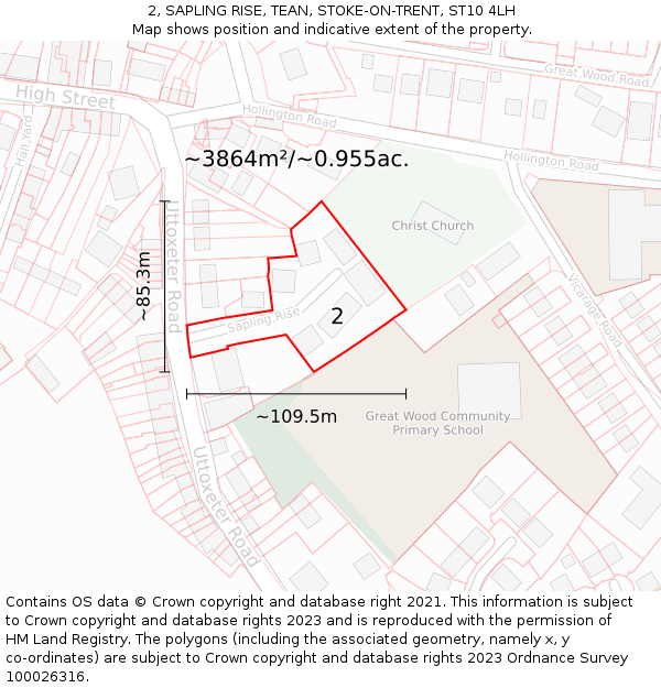 2, SAPLING RISE, TEAN, STOKE-ON-TRENT, ST10 4LH: Plot and title map