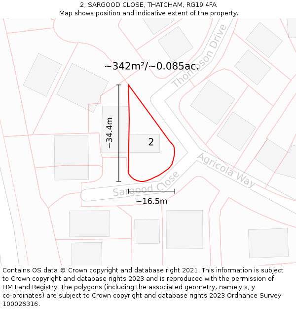 2, SARGOOD CLOSE, THATCHAM, RG19 4FA: Plot and title map