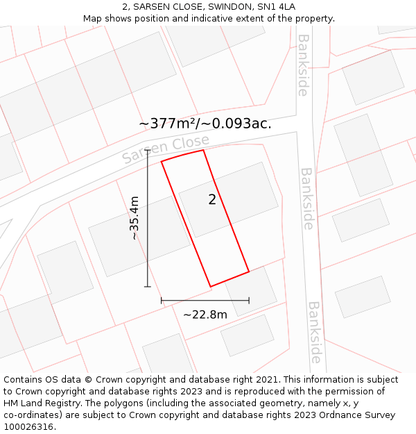 2, SARSEN CLOSE, SWINDON, SN1 4LA: Plot and title map