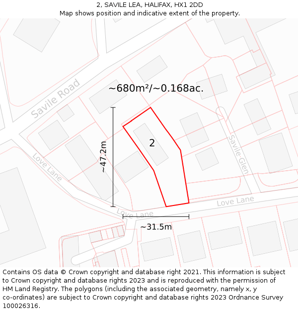 2, SAVILE LEA, HALIFAX, HX1 2DD: Plot and title map