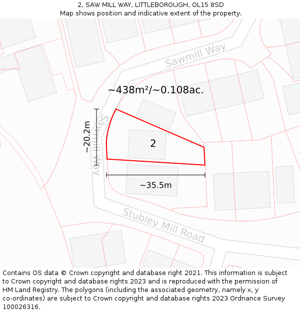 2, SAW MILL WAY, LITTLEBOROUGH, OL15 8SD: Plot and title map