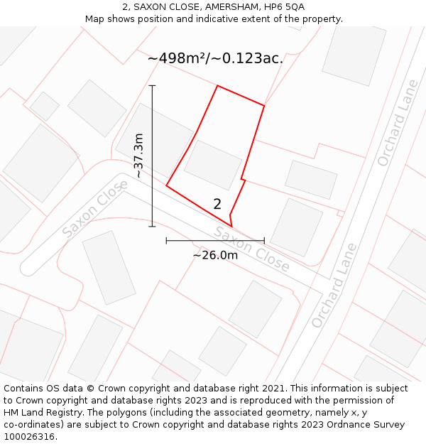 2, SAXON CLOSE, AMERSHAM, HP6 5QA: Plot and title map