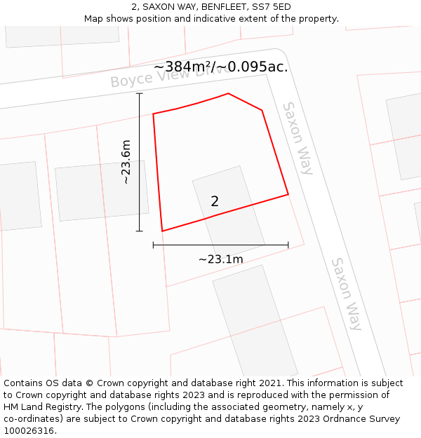 2, SAXON WAY, BENFLEET, SS7 5ED: Plot and title map