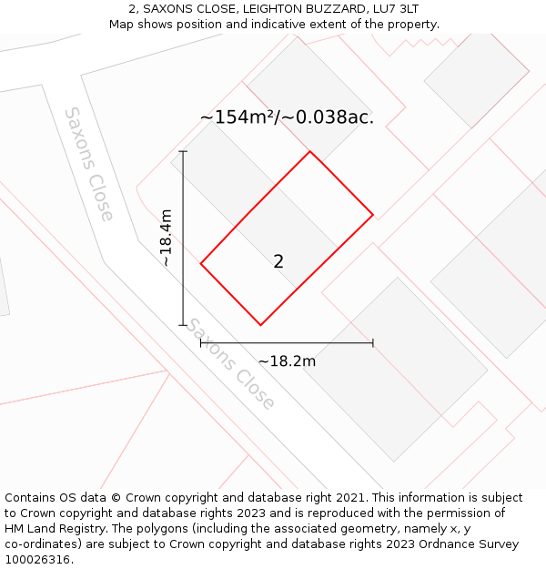 2, SAXONS CLOSE, LEIGHTON BUZZARD, LU7 3LT: Plot and title map