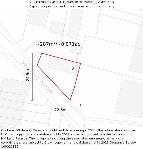 2, SAYESBURY AVENUE, SAWBRIDGEWORTH, CM21 0ED: Plot and title map