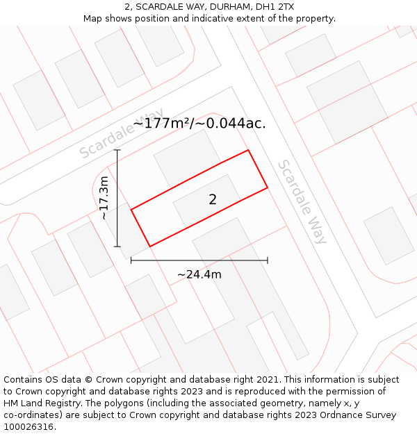 2, SCARDALE WAY, DURHAM, DH1 2TX: Plot and title map