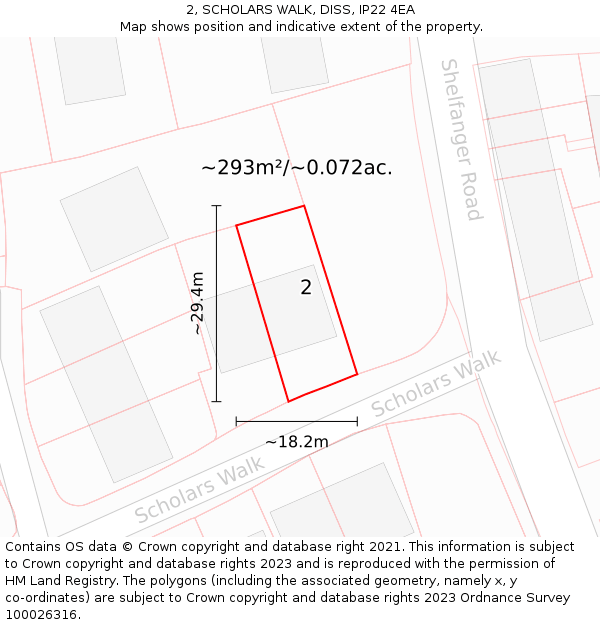 2, SCHOLARS WALK, DISS, IP22 4EA: Plot and title map