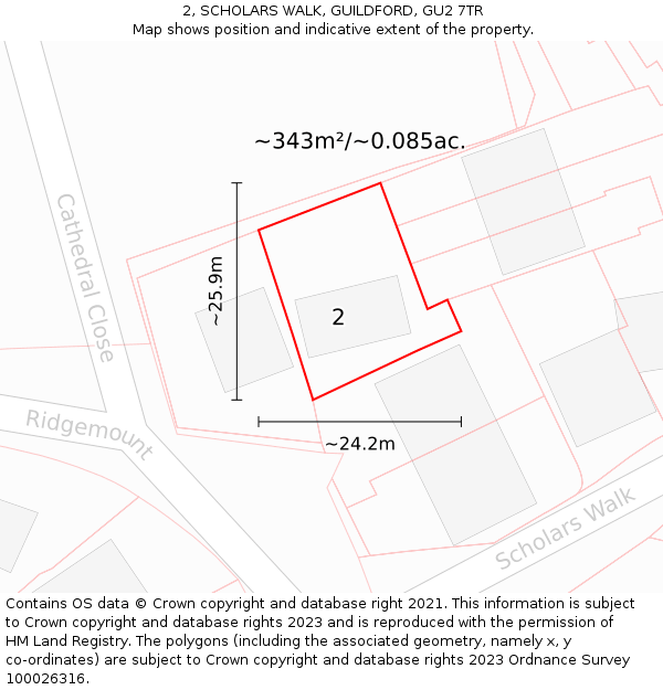 2, SCHOLARS WALK, GUILDFORD, GU2 7TR: Plot and title map