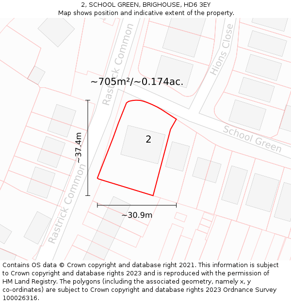 2, SCHOOL GREEN, BRIGHOUSE, HD6 3EY: Plot and title map