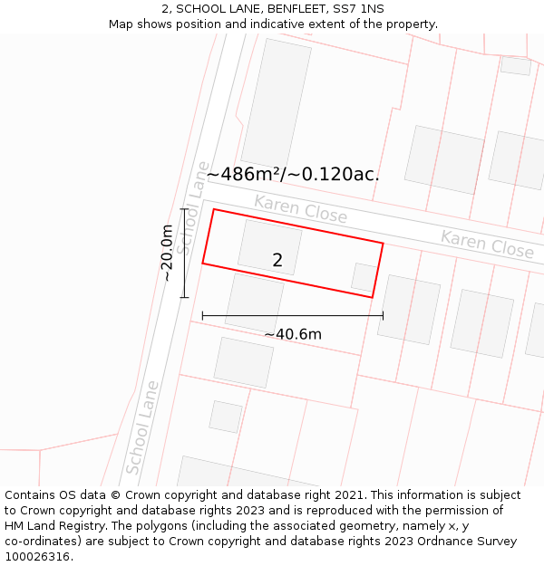 2, SCHOOL LANE, BENFLEET, SS7 1NS: Plot and title map