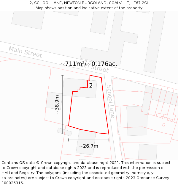 2, SCHOOL LANE, NEWTON BURGOLAND, COALVILLE, LE67 2SL: Plot and title map