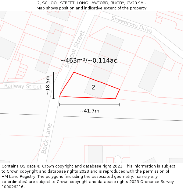 2, SCHOOL STREET, LONG LAWFORD, RUGBY, CV23 9AU: Plot and title map