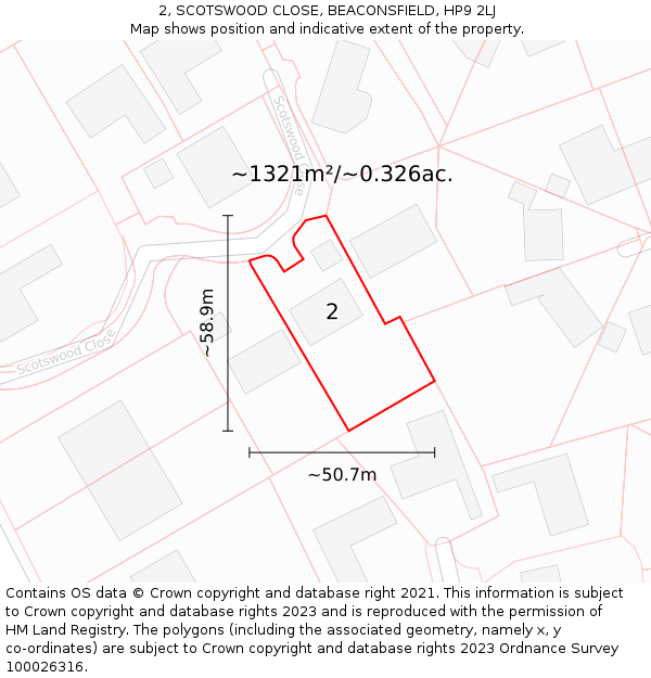 2, SCOTSWOOD CLOSE, BEACONSFIELD, HP9 2LJ: Plot and title map