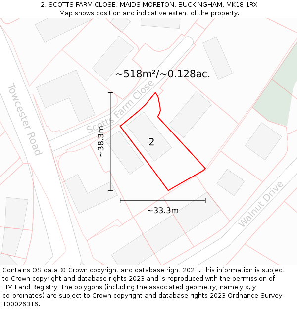 2, SCOTTS FARM CLOSE, MAIDS MORETON, BUCKINGHAM, MK18 1RX: Plot and title map