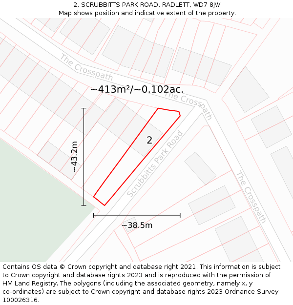 2, SCRUBBITTS PARK ROAD, RADLETT, WD7 8JW: Plot and title map