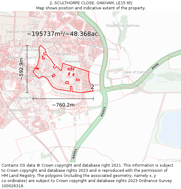 2, SCULTHORPE CLOSE, OAKHAM, LE15 6FJ: Plot and title map