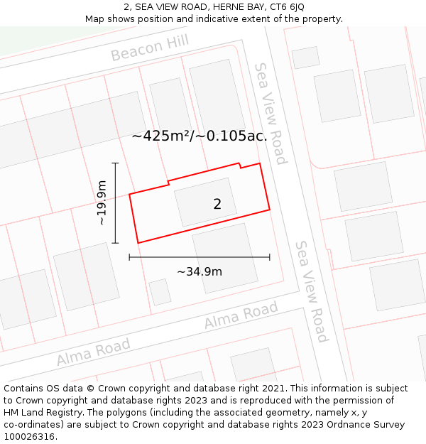 2, SEA VIEW ROAD, HERNE BAY, CT6 6JQ: Plot and title map