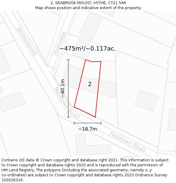 2, SEABROOK MOUNT, HYTHE, CT21 5AR: Plot and title map