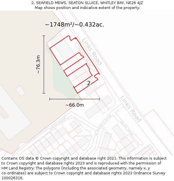 2, SEAFIELD MEWS, SEATON SLUICE, WHITLEY BAY, NE26 4JZ: Plot and title map