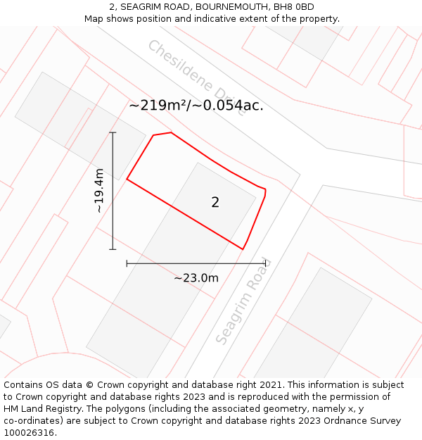 2, SEAGRIM ROAD, BOURNEMOUTH, BH8 0BD: Plot and title map