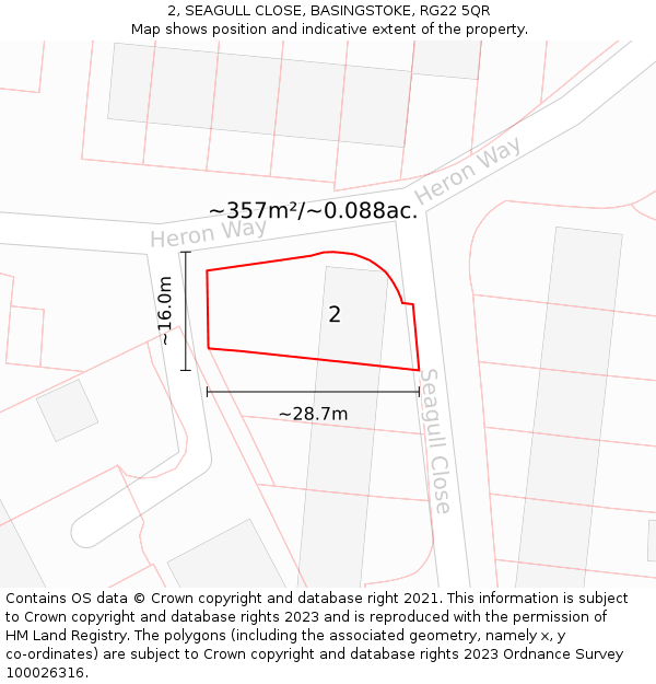 2, SEAGULL CLOSE, BASINGSTOKE, RG22 5QR: Plot and title map