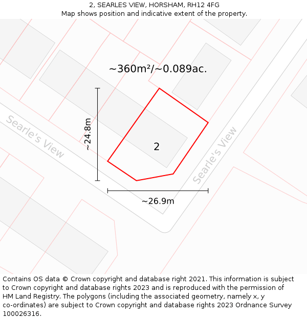 2, SEARLES VIEW, HORSHAM, RH12 4FG: Plot and title map