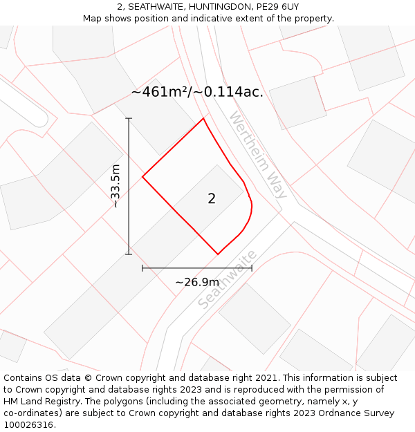 2, SEATHWAITE, HUNTINGDON, PE29 6UY: Plot and title map