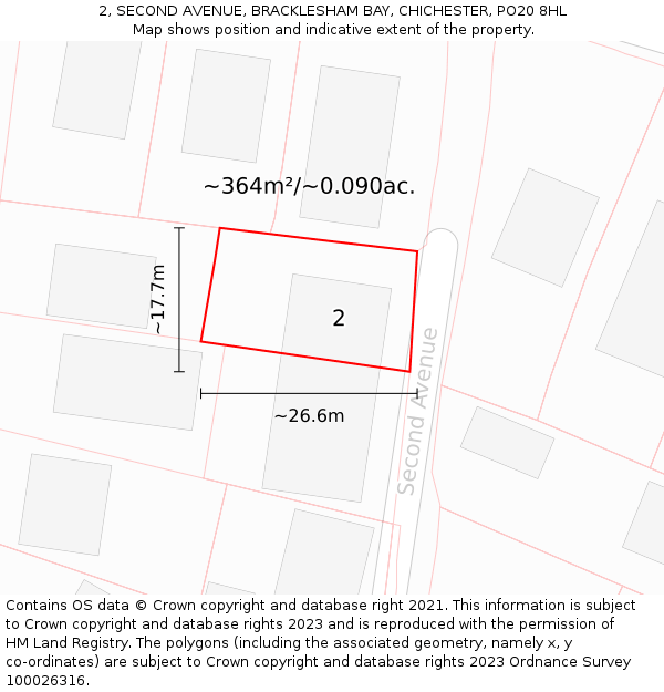 2, SECOND AVENUE, BRACKLESHAM BAY, CHICHESTER, PO20 8HL: Plot and title map