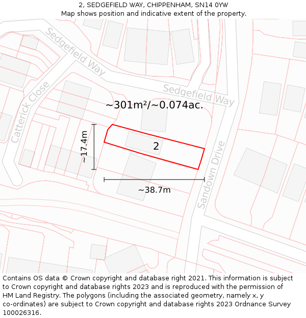 2, SEDGEFIELD WAY, CHIPPENHAM, SN14 0YW: Plot and title map