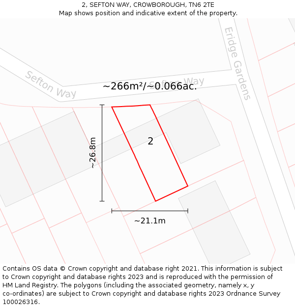 2, SEFTON WAY, CROWBOROUGH, TN6 2TE: Plot and title map