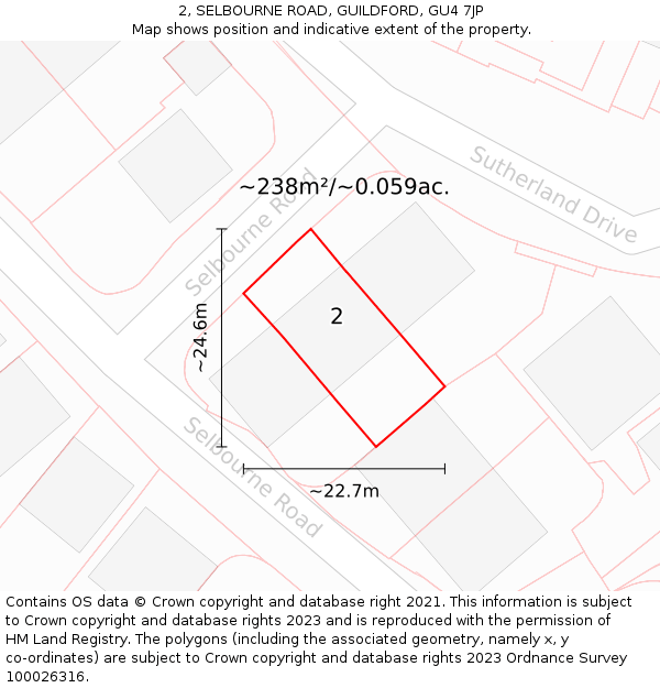 2, SELBOURNE ROAD, GUILDFORD, GU4 7JP: Plot and title map