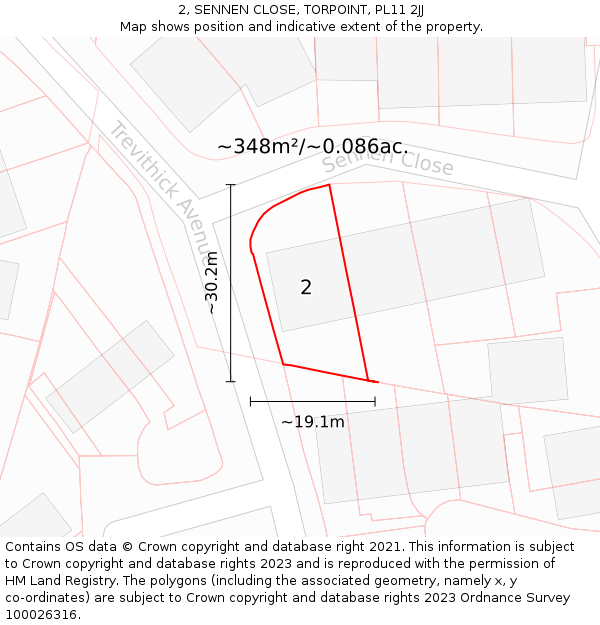 2, SENNEN CLOSE, TORPOINT, PL11 2JJ: Plot and title map