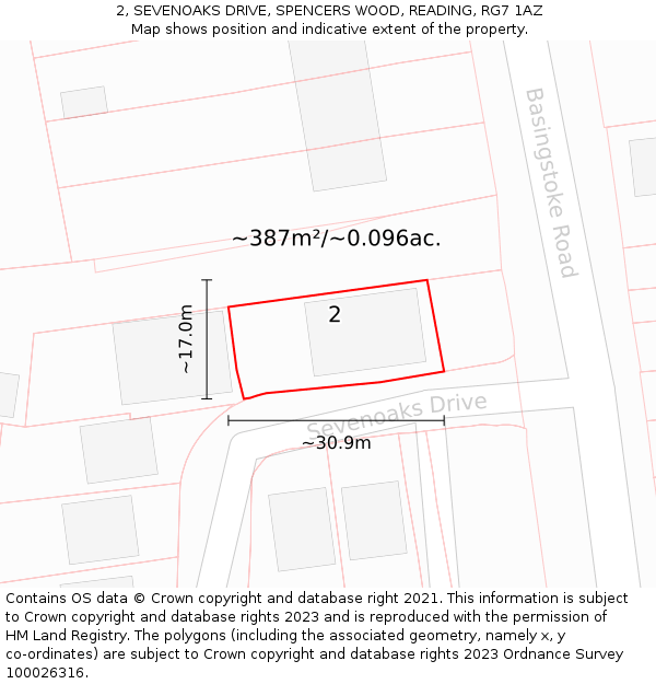 2, SEVENOAKS DRIVE, SPENCERS WOOD, READING, RG7 1AZ: Plot and title map