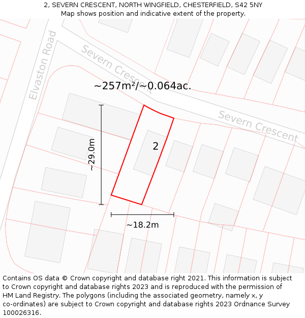 2, SEVERN CRESCENT, NORTH WINGFIELD, CHESTERFIELD, S42 5NY: Plot and title map