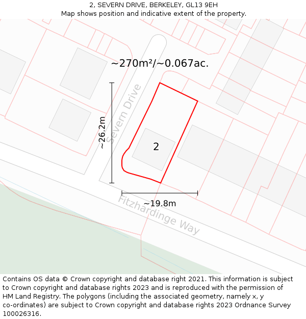 2, SEVERN DRIVE, BERKELEY, GL13 9EH: Plot and title map