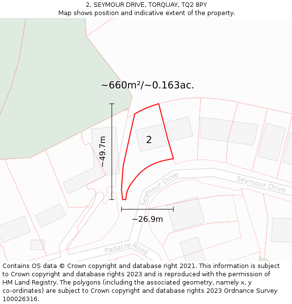 2, SEYMOUR DRIVE, TORQUAY, TQ2 8PY: Plot and title map