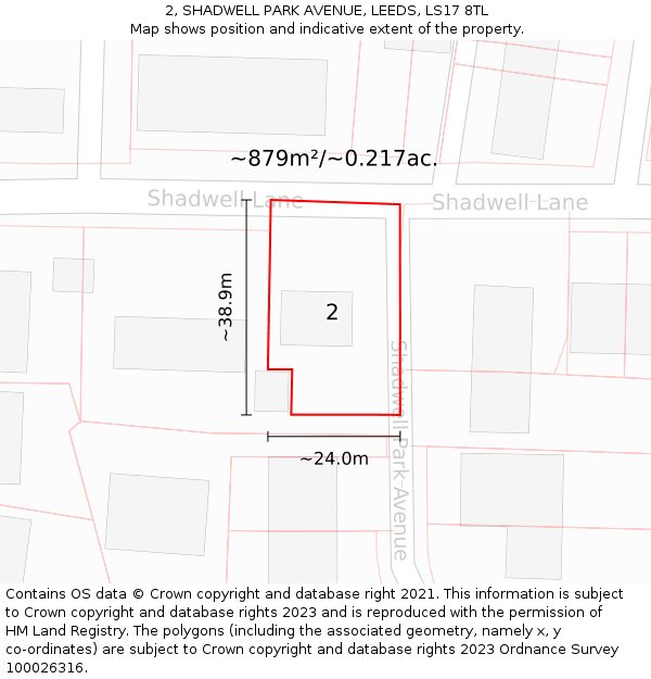 2, SHADWELL PARK AVENUE, LEEDS, LS17 8TL: Plot and title map