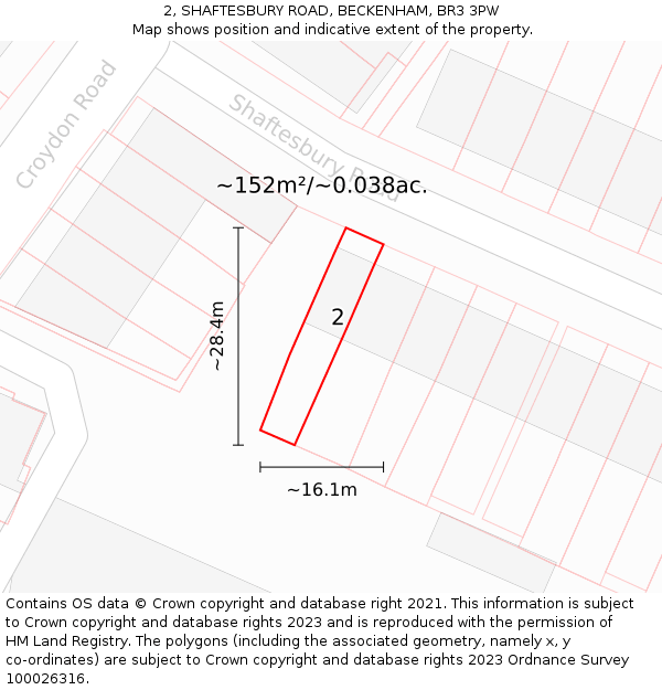 2, SHAFTESBURY ROAD, BECKENHAM, BR3 3PW: Plot and title map