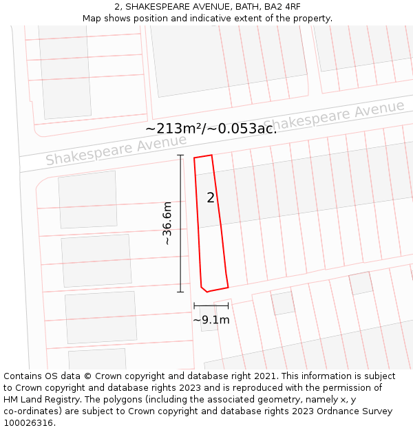 2, SHAKESPEARE AVENUE, BATH, BA2 4RF: Plot and title map