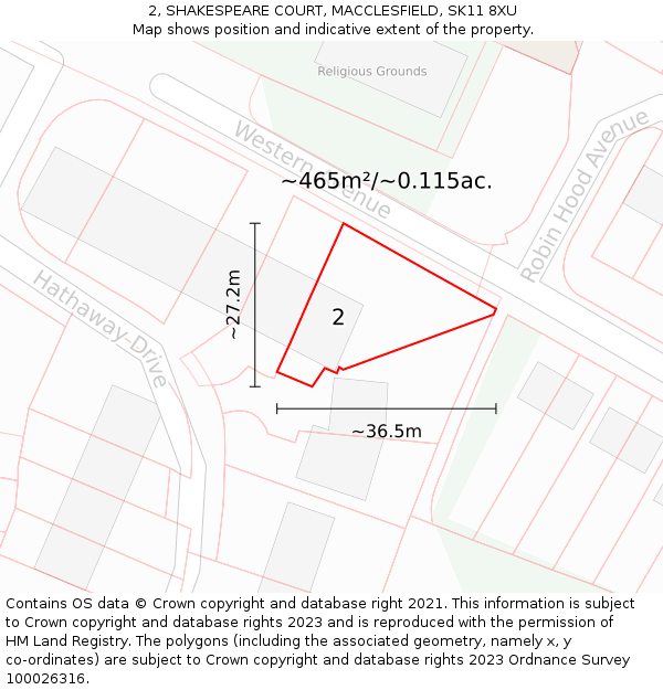 2, SHAKESPEARE COURT, MACCLESFIELD, SK11 8XU: Plot and title map