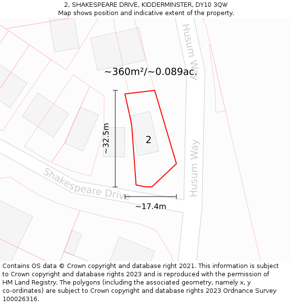2, SHAKESPEARE DRIVE, KIDDERMINSTER, DY10 3QW: Plot and title map