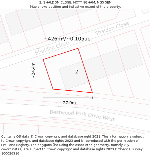 2, SHALDON CLOSE, NOTTINGHAM, NG5 5EN: Plot and title map