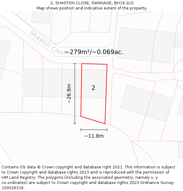 2, SHASTON CLOSE, SWANAGE, BH19 2LG: Plot and title map