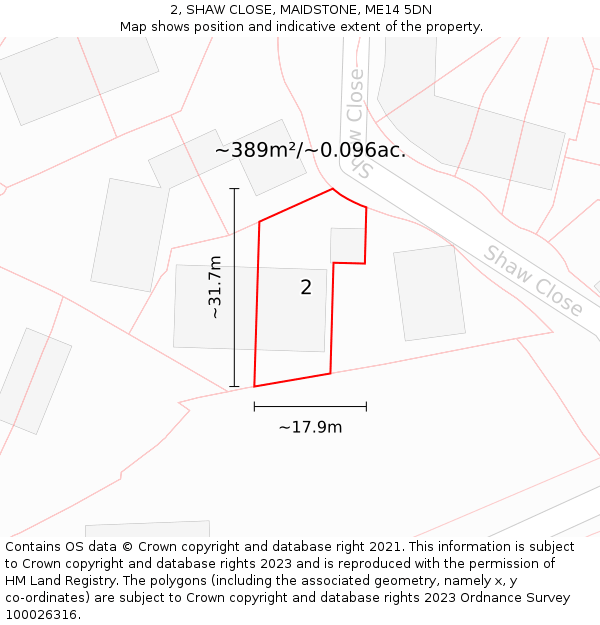2, SHAW CLOSE, MAIDSTONE, ME14 5DN: Plot and title map