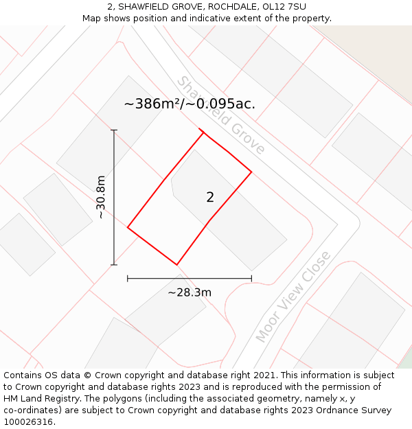 2, SHAWFIELD GROVE, ROCHDALE, OL12 7SU: Plot and title map