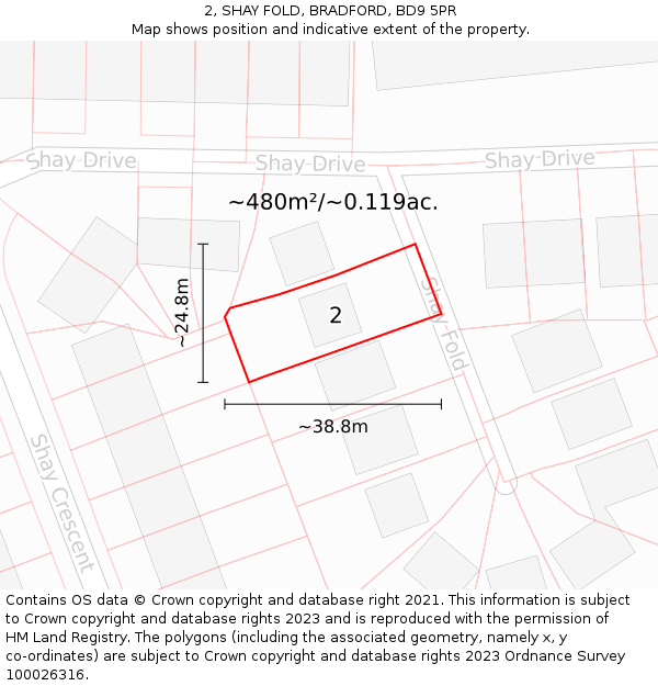 2, SHAY FOLD, BRADFORD, BD9 5PR: Plot and title map