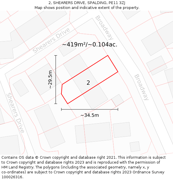 2, SHEARERS DRIVE, SPALDING, PE11 3ZJ: Plot and title map