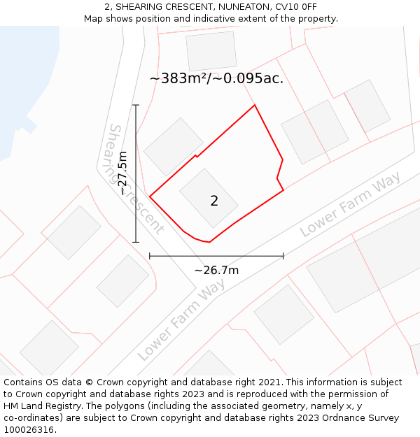 2, SHEARING CRESCENT, NUNEATON, CV10 0FF: Plot and title map